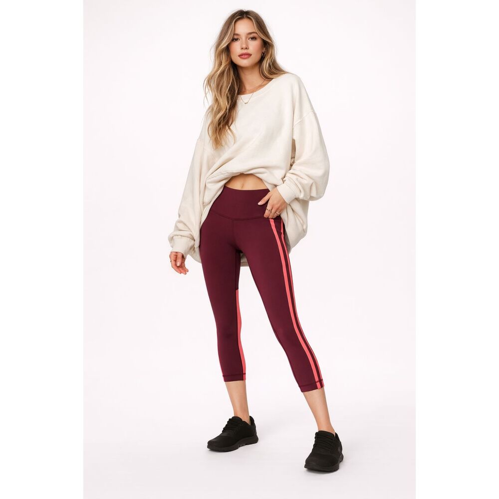 Lululemon Zip The Line Leggings Deep Ruby Poppy Coral 23” Hi-Rise Nulux Sz 4 NWT